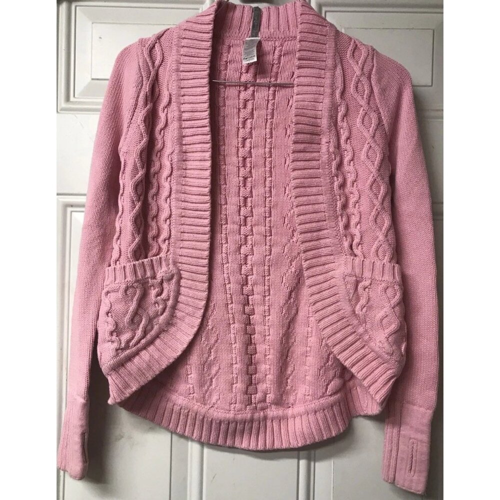 Ivivva by Lululemon Pink Cable Knit Cardigan Sweater Cotton Girls Sz 10 Pockets